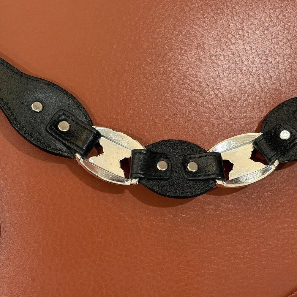 VINTAGE Tony Lama Western Concho Belt Sz 36 Black Leather Silver Tone USA 5293L - Picture 14 of 16